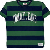 Tommy Jeans Striped T-Shirt - Large Green Cotton