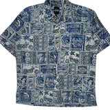Harley Davidson Graphic Hawaiian Shirt - Large Blue Cotton