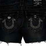 True Religion Studded Denim Shorts - 25W US 0 Black Denim