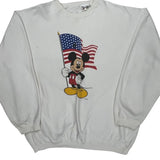 American Flag Disney Cartoon Sweatshirt - XL White Cotton