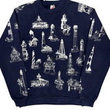 Lighthouses Print Jerzees Graphic Sweatshirt - Large Navy Cotton