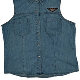 Harley Davidson Denim Vest - Large Blue Cotton