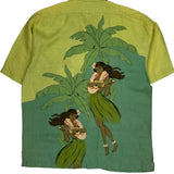 Tommy Bahama Graphic Hawaiian Shirt - Large Green Linen