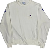 Reverse Weave Champion Spellout Sweatshirt - Medium White Cotton