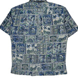 Harley Davidson Graphic Hawaiian Shirt - Large Blue Cotton