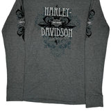 Harley Davidson Graphic Long Sleeve T-Shirt - Large Grey Cotton