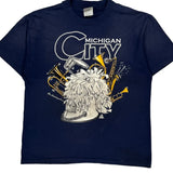 1980s Michigan City Hanes Graphic T-Shirt - Large Navy Cotton Blend