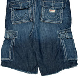True Religion Cargo Denim Shorts - 40W 12L Blue Cotton
