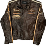 Motorcycle Superior Graphic Leather Jacket - XL Brown Leather