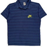 Nike Striped Polo Shirt - Large Blue Cotton