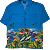 Pacific & Co Graphic Hawaiian Shirt - Large Blue Cotton