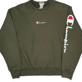Reverse Weave Champion Spellout Sweatshirt - Large Green Cotton