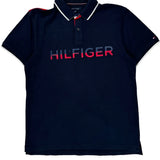 Tommy Hilfiger Spellout Polo Shirt - Large Navy Cotton