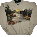 Nature Scene Unbranded Henley Graphic Sweatshirt - Large Beige Cotton