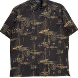 Nautica Hawaiian Shirt - Medium Black Cotton