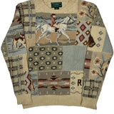 Hand Knit Ralph Lauren Graphic Sweater - Small Multicoloured Cotton