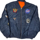 Nasa & US Army Patches Nasty Boys Ma-1 Bomber Jacket - XL Blue Polyester