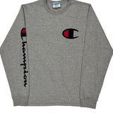 Reverse Weave Champion Spellout Long Sleeve T-Shirt - Medium Grey Cotton