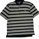 Vintage Avirex Striped Polo Shirt - Large Black Cotton