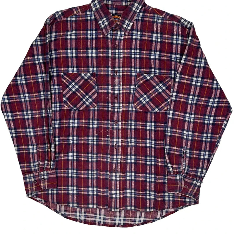 Dickies Checked Flannel Shirt - Large Blue Cotton