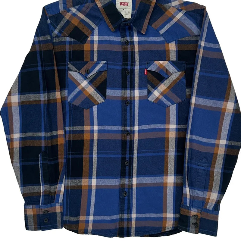 Levis Checked Flannel Shirt - Medium Blue Cotton
