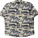 Keeler Bay Graphic Hawaiian Shirt - Large Grey Cotton