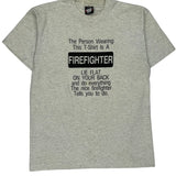 Vintage Firefighter Screen Stars Single Stitch T-Shirt - Large Grey Cotton Blend