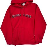 Vintage Quiksilver Spellout Hoodie - Medium Red Cotton Blend