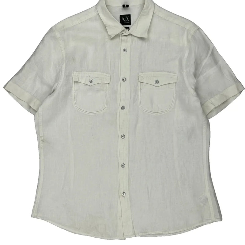 Armani Exchange Short Sleeve Shirt - Large White Linen
