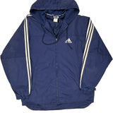 Three Stripes Adidas Striped Windbreaker - Small Blue Polyamide