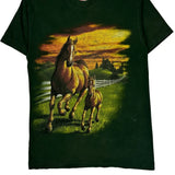 Horse Print Wild Gear Single Stitch T-Shirt - Medium Green Cotton