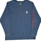 Original Fit Carhartt Spellout Long Sleeve T-Shirt - XL Blue Cotton