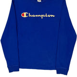 Champion Spellout Long Sleeve T-Shirt - Medium Blue Cotton