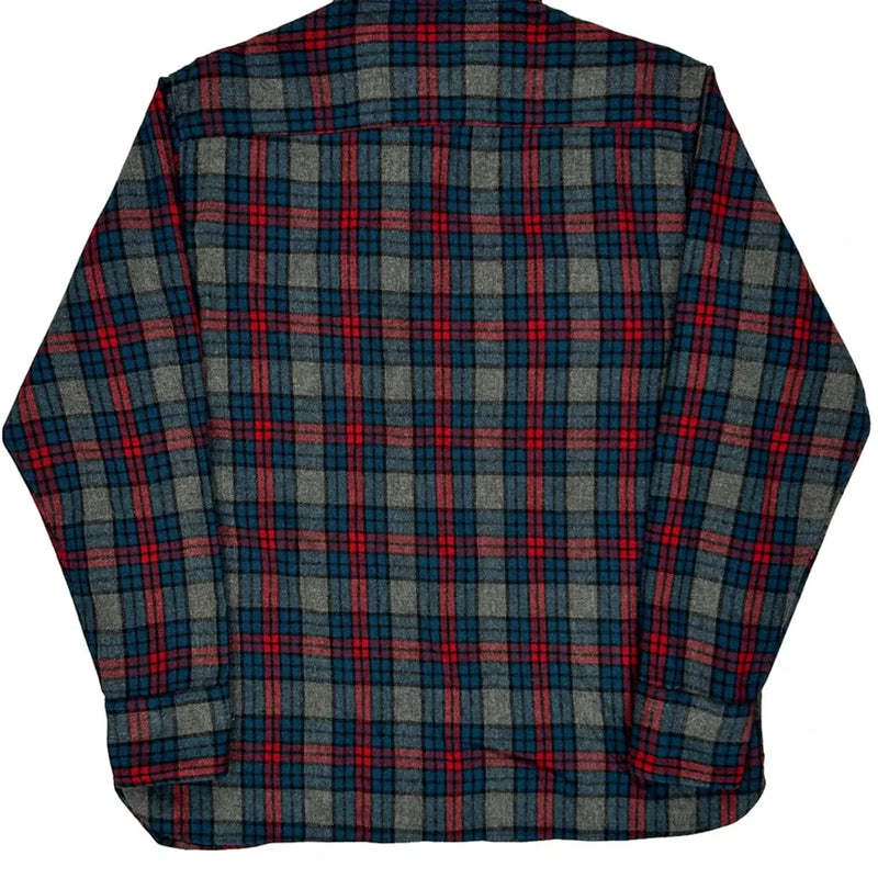 Sears Checked Flannel Shirt - Medium Blue Wool Blend