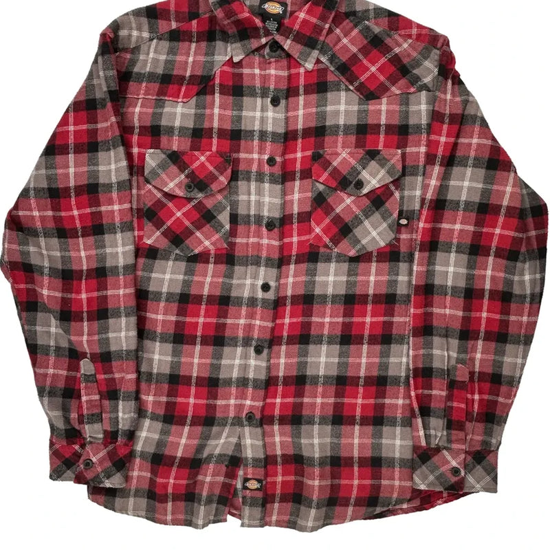Dickies Checked Flannel Shirt - Large Red Cotton Blend