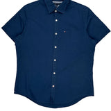 Tommy Hilfiger Slim Fit Short Sleeve Shirt - Small Blue Cotton