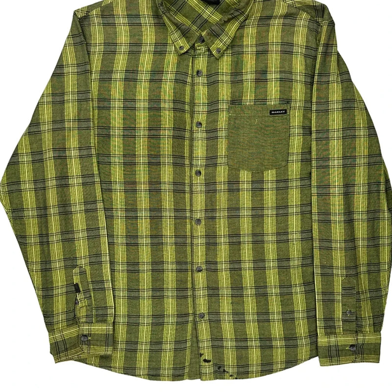 Oakley Checked Flannel Shirt - XL Green Cotton