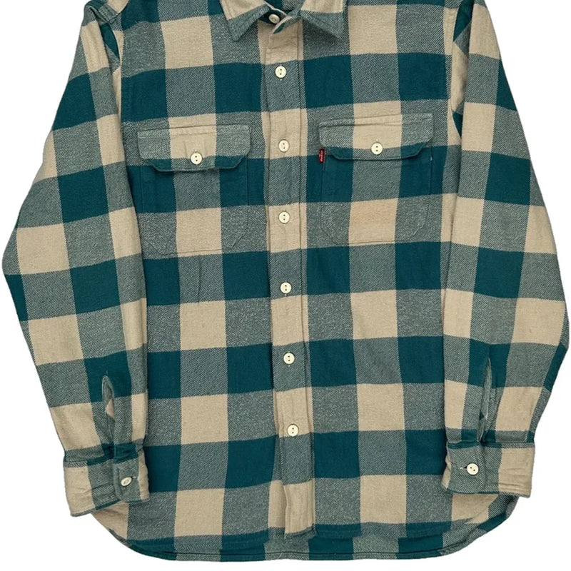 Levis Checked Flannel Shirt - Small Blue Cotton