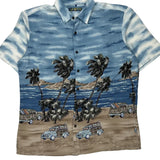 Campia Graphic Hawaiian Shirt - Large Blue Viscose
