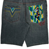 Embroidered Coogi Graphic Denim Shorts - 38W 11L Multicoloured Denim