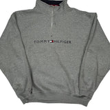 Vintage Spellout Tommy Hilfiger 1/4 Zip - XL Grey Cotton Blend