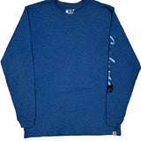 Carhartt Spellout Long Sleeve T-Shirt - Large Blue Cotton