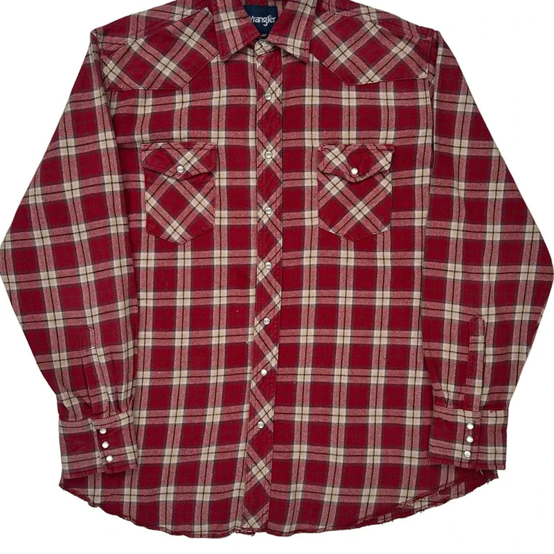 Wrangler Checked Flannel Shirt - Large Red Cotton