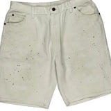 Paint Splattered Unbranded Denim Shorts - 35W 10L Cream Cotton