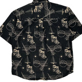 Nautical Print Puritan Graphic Hawaiian Shirt - Large Black Cotton