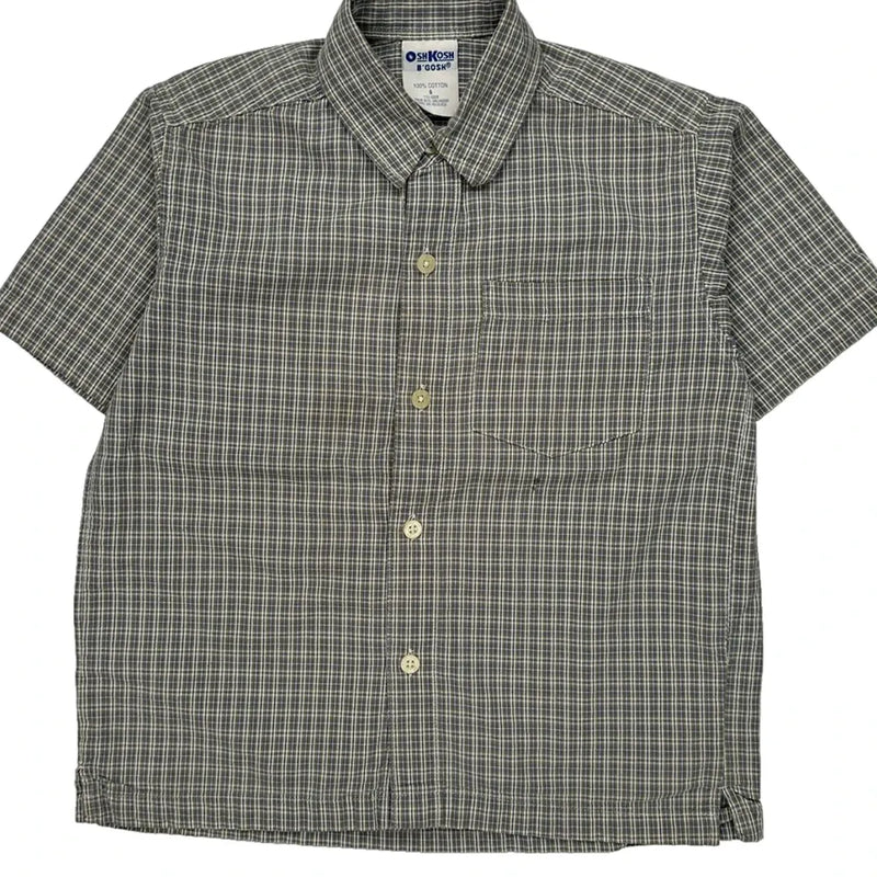Age 6 Oshkosh Checked Short Sleeve Shirt - Small Grey Cotton