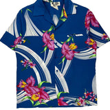 Hilo Hattie Floral Hawaiian Shirt - Large Blue Polyester
