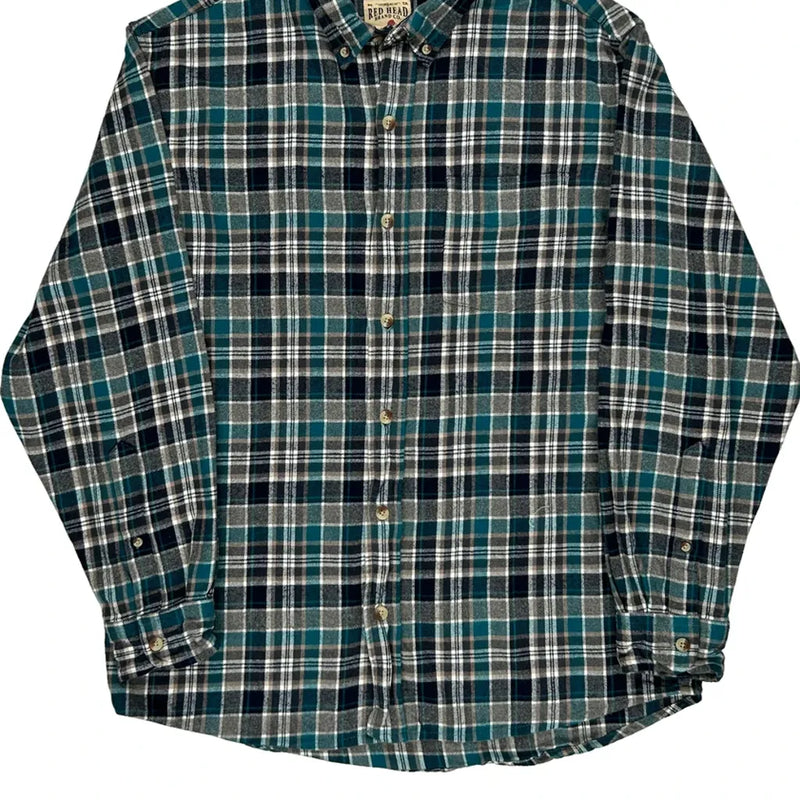Red Head Checked Flannel Shirt - Large Multicoloured Cotton
