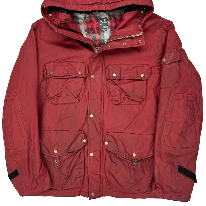 Armani Exchange Checked Parka - Large Red Polyester