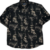 Nautical Print Puritan Graphic Hawaiian Shirt - Large Black Cotton